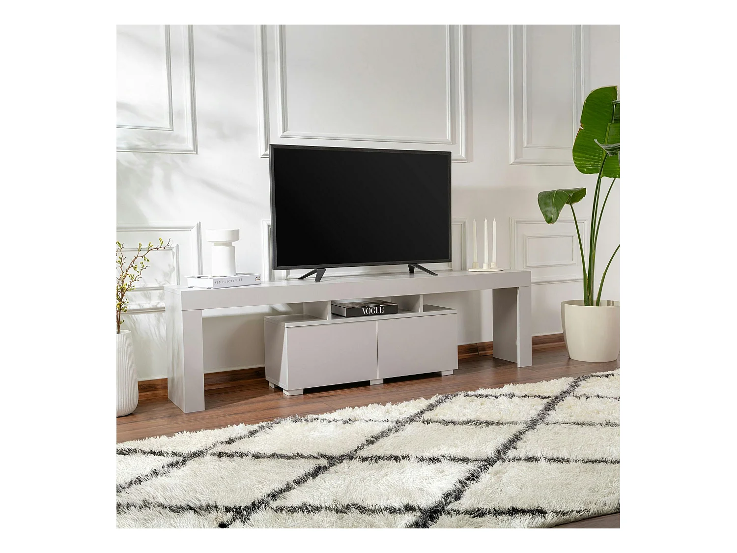 Banc TV moderne avec rangement - gris effet laque MARFA