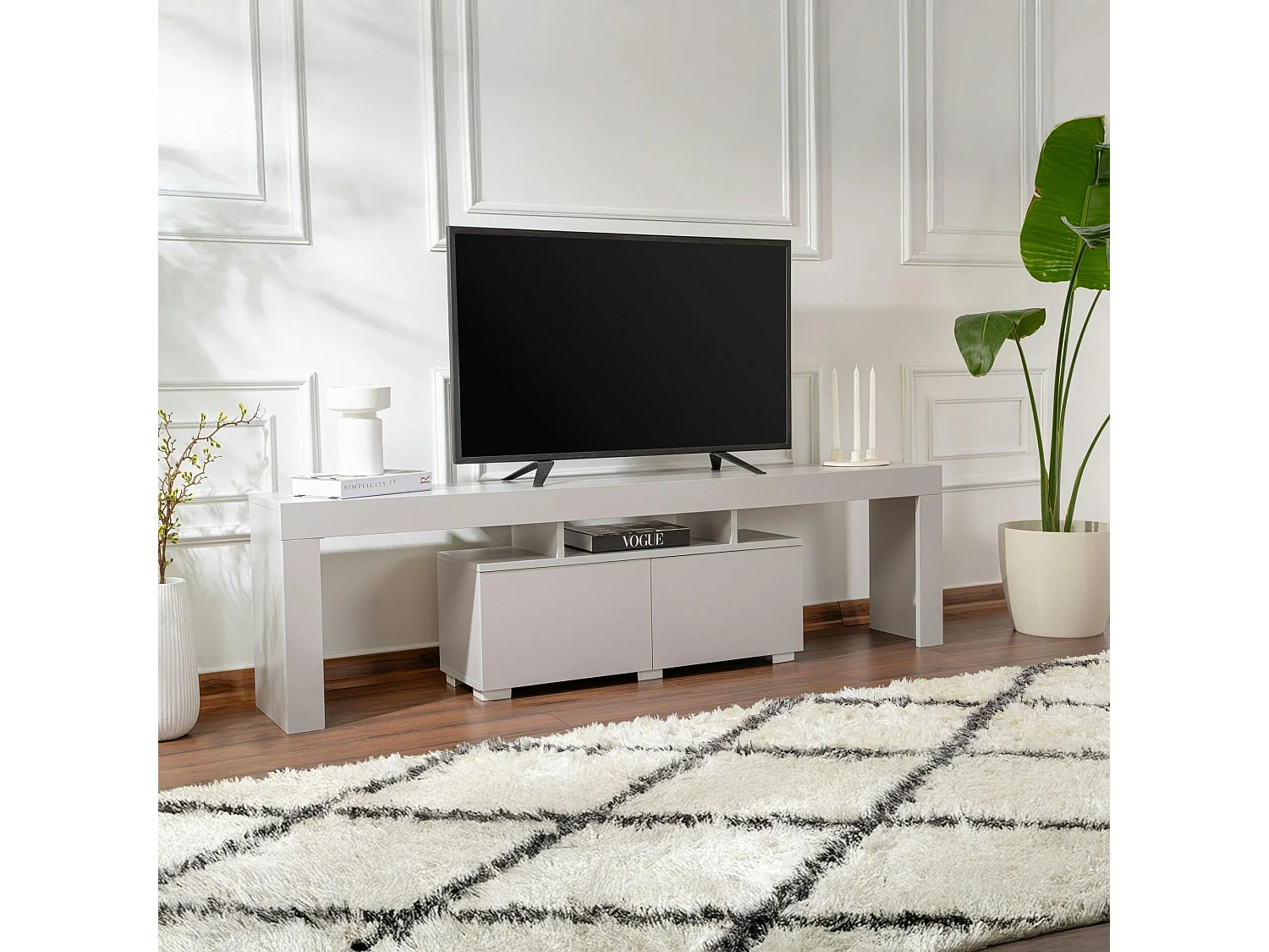 Banc TV moderne avec rangement - gris effet laque MARFA