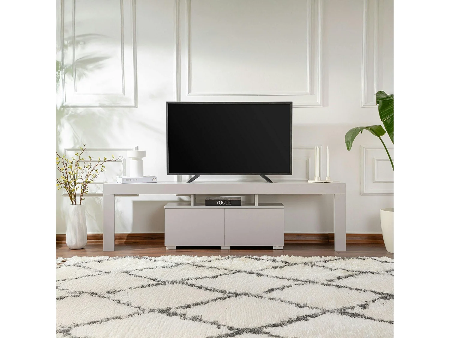 Banc TV moderne avec rangement - gris effet laque MARFA