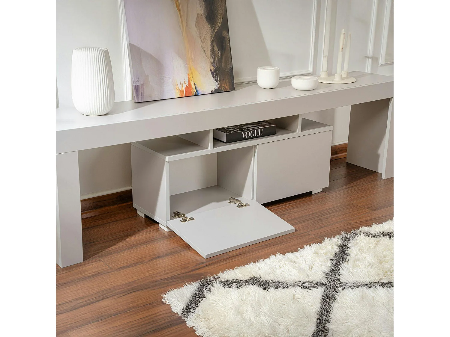 Banc TV moderne avec rangement - gris effet laque MARFA