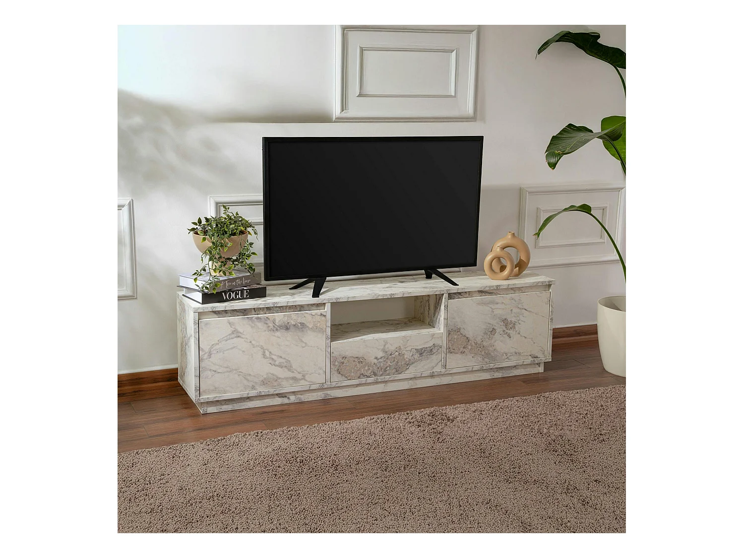 Meuble TV avec rangement - effet marbre MARFA