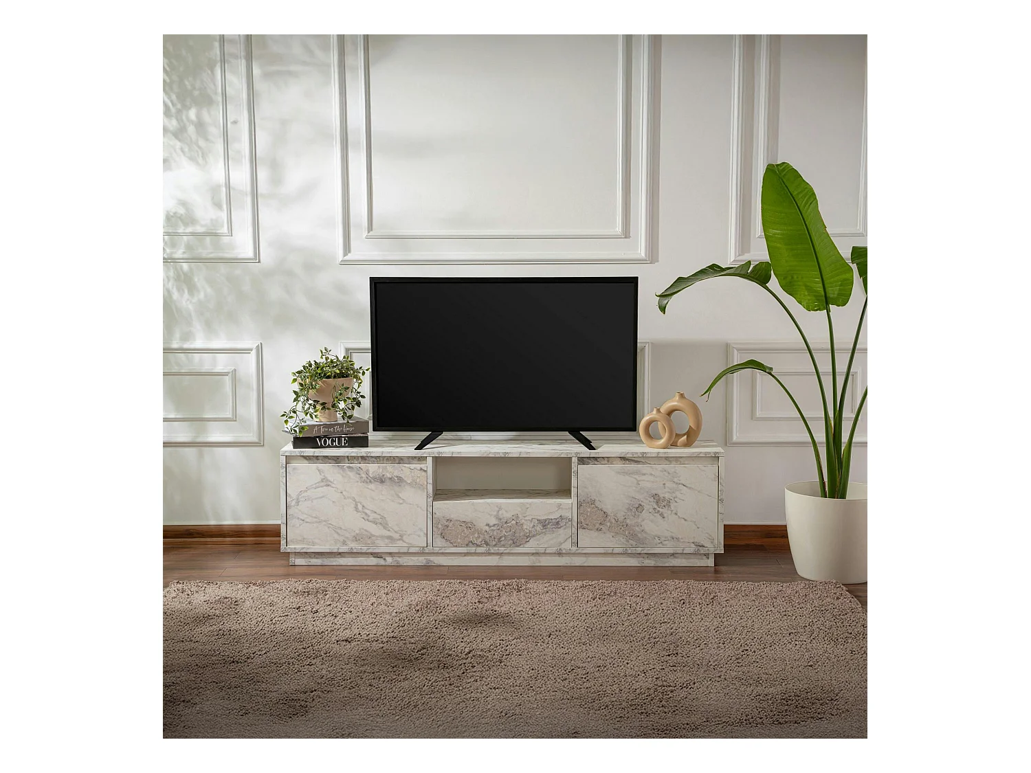 Meuble TV avec rangement - effet marbre MARFA