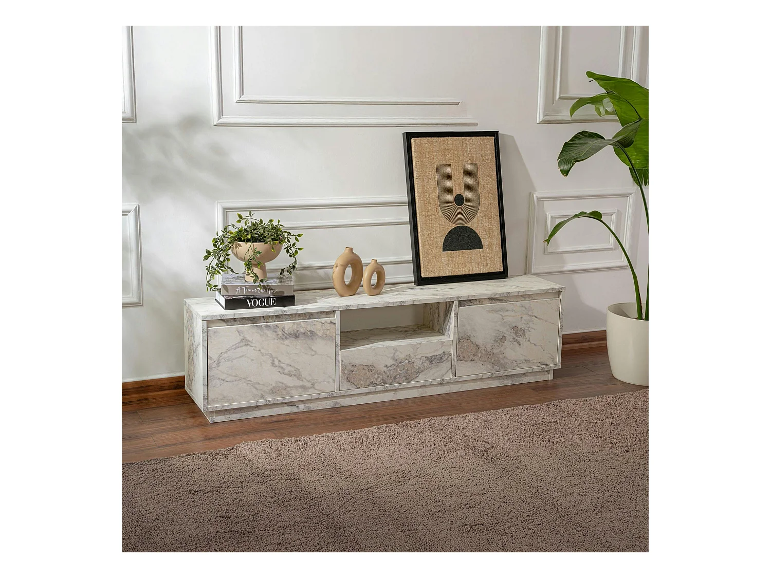 Meuble TV avec rangement - effet marbre MARFA