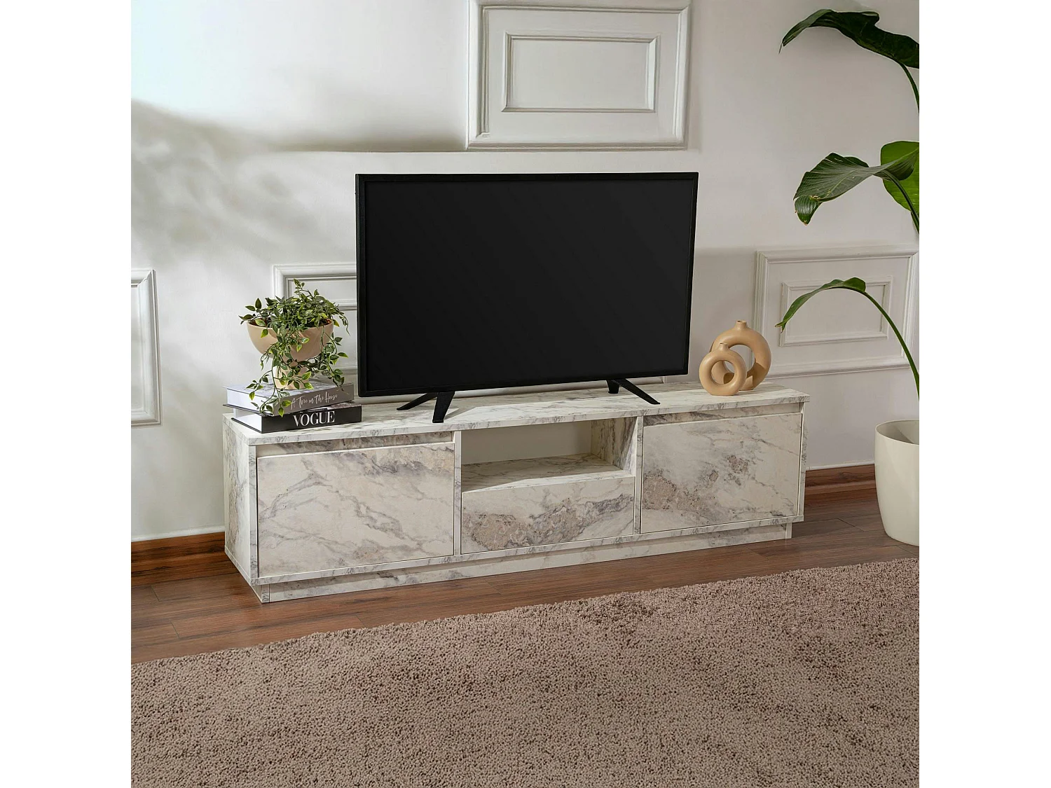 Meuble TV avec rangement - effet marbre MARFA