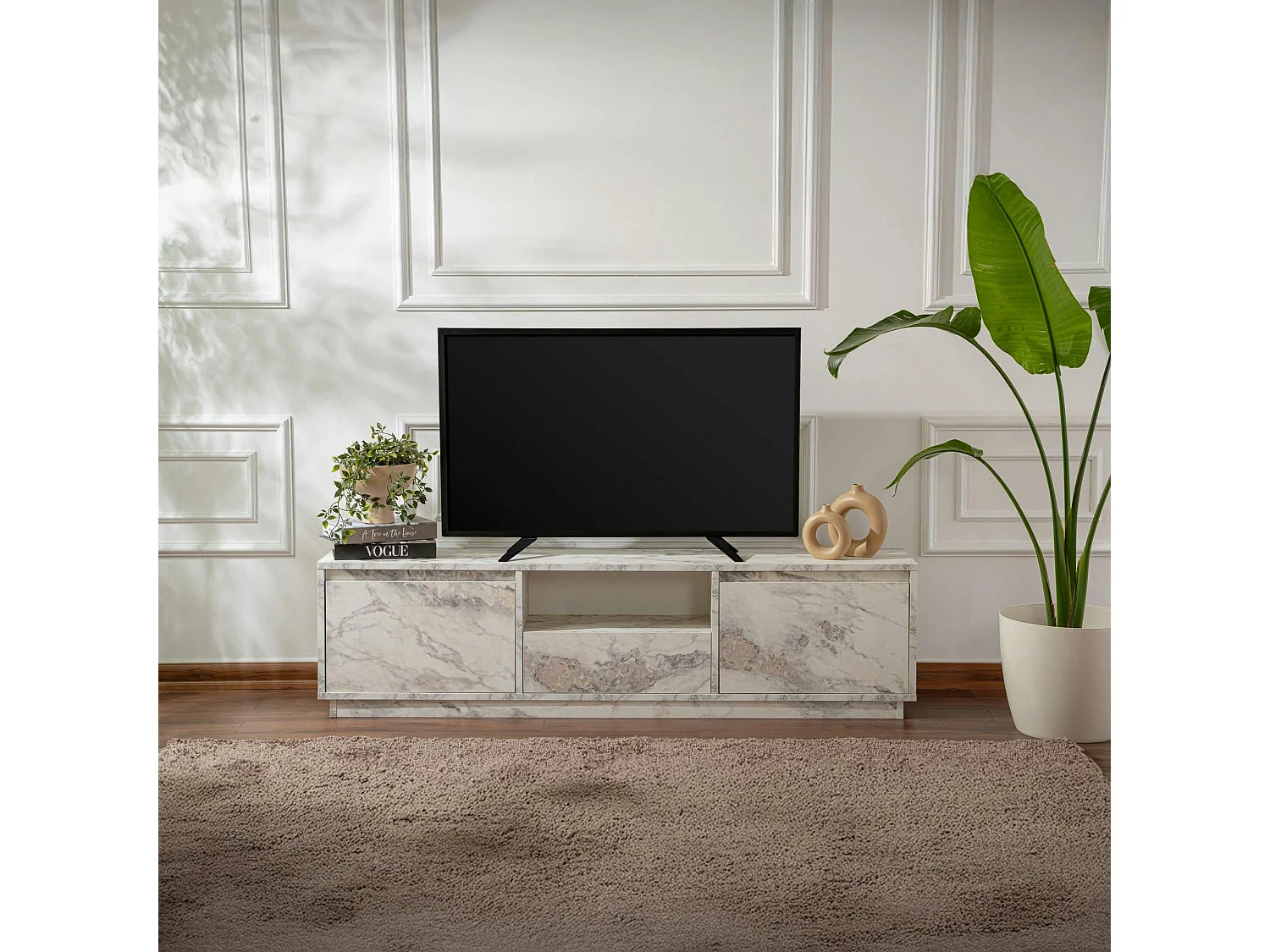 Meuble TV avec rangement - effet marbre MARFA