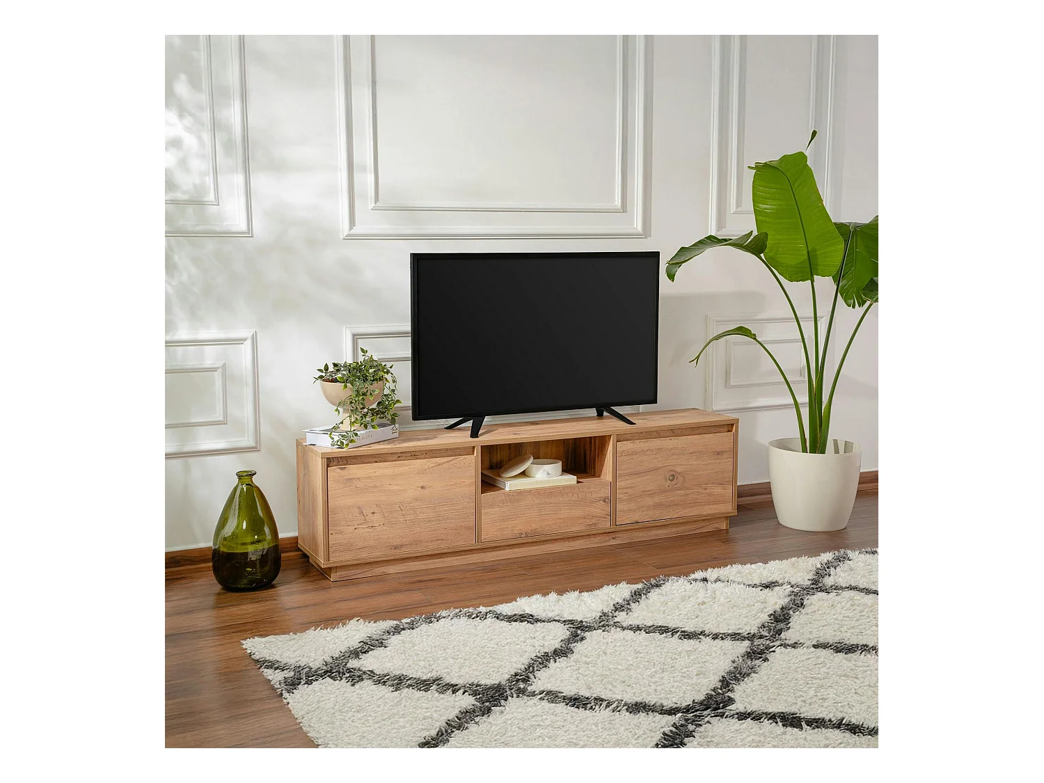 Meuble TV avec rangement - finition effet pin MARFA