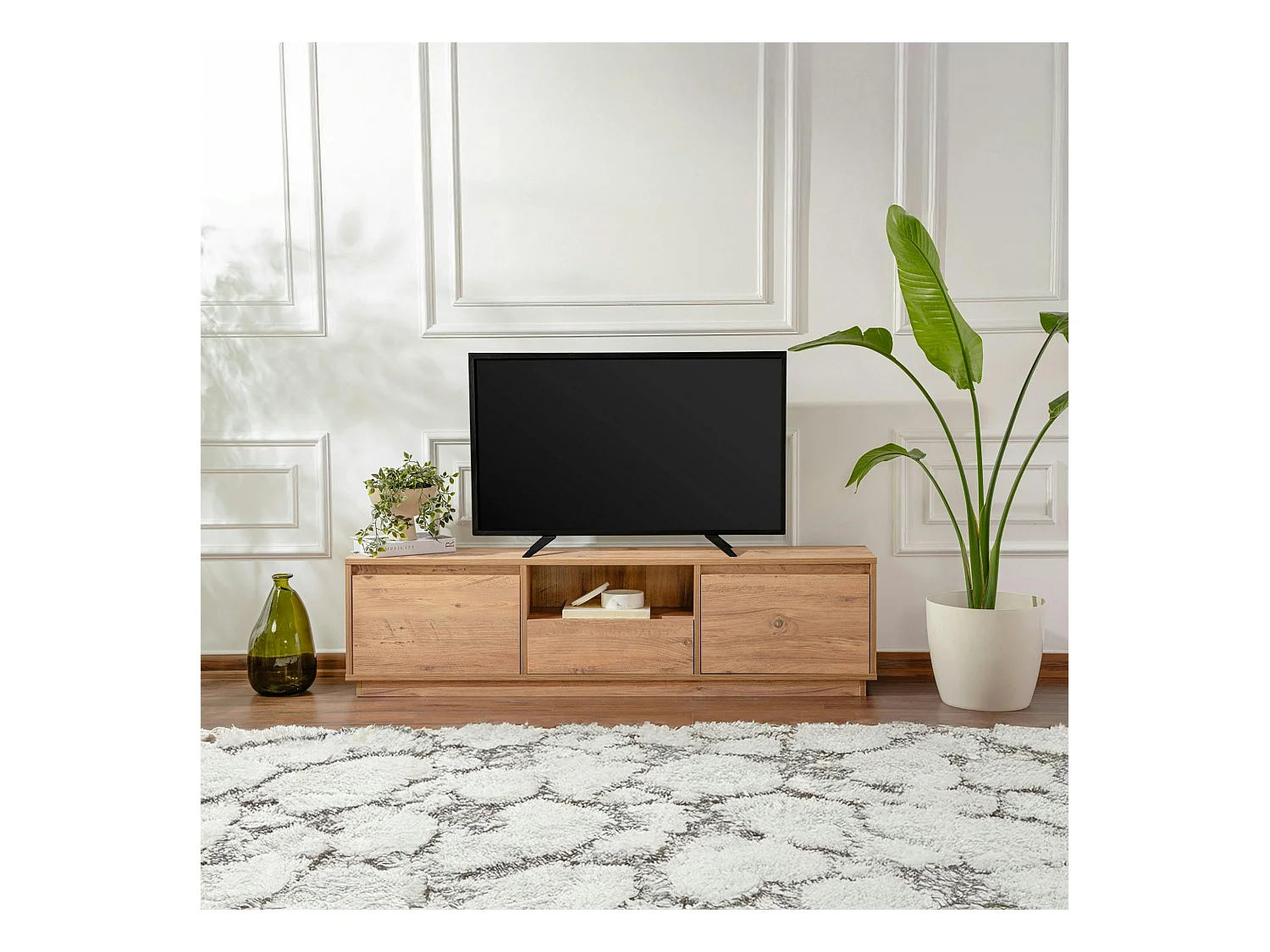 Meuble TV avec rangement - finition effet pin MARFA