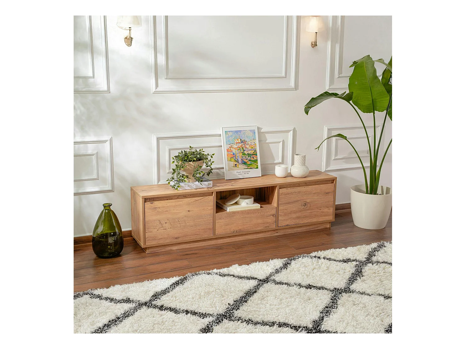 Meuble TV avec rangement - finition effet pin MARFA