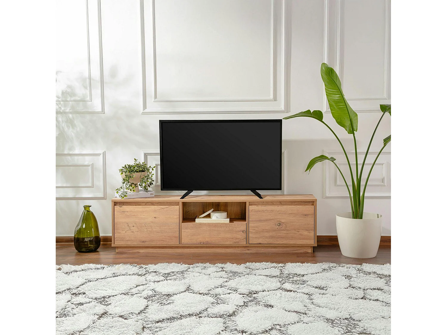 Meuble TV avec rangement - finition effet pin MARFA