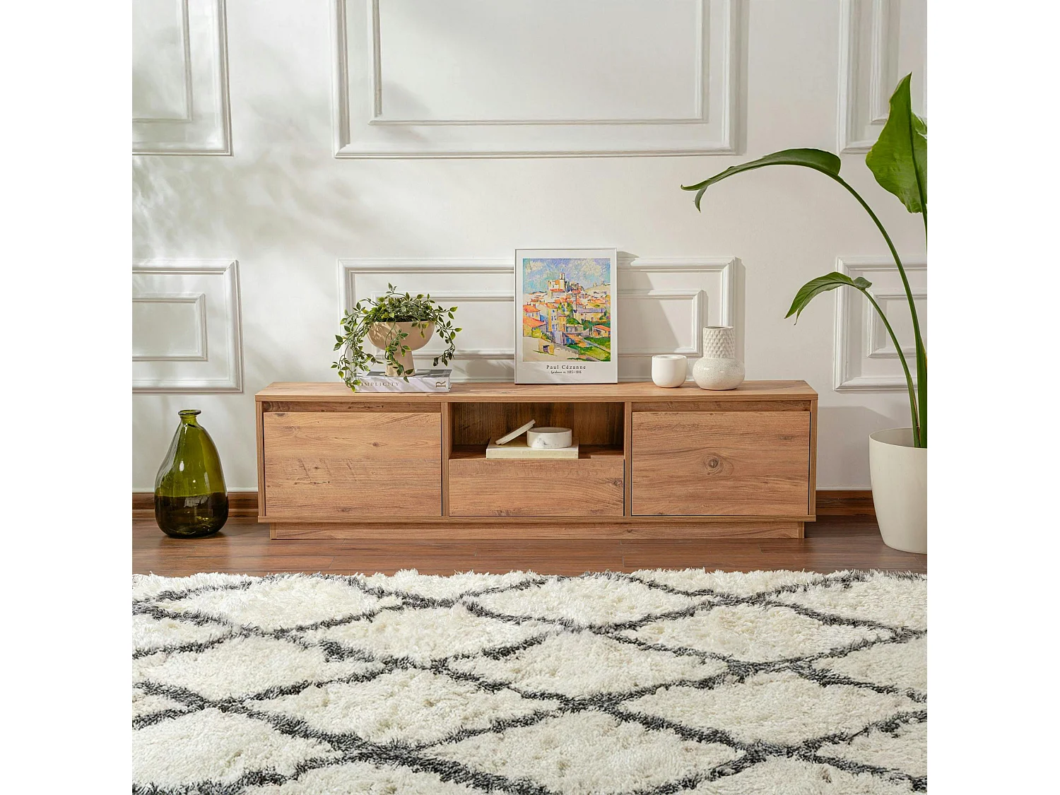 Meuble TV avec rangement - finition effet pin MARFA