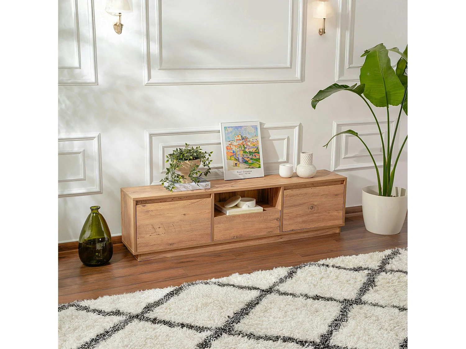 Meuble TV avec rangement - finition effet pin MARFA