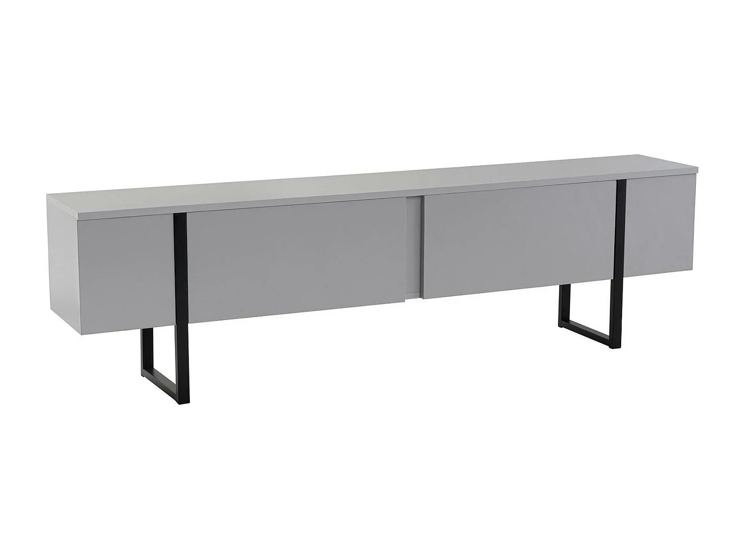 Meuble TV avec rangement - effet gris laqué, pieds noirs JENA