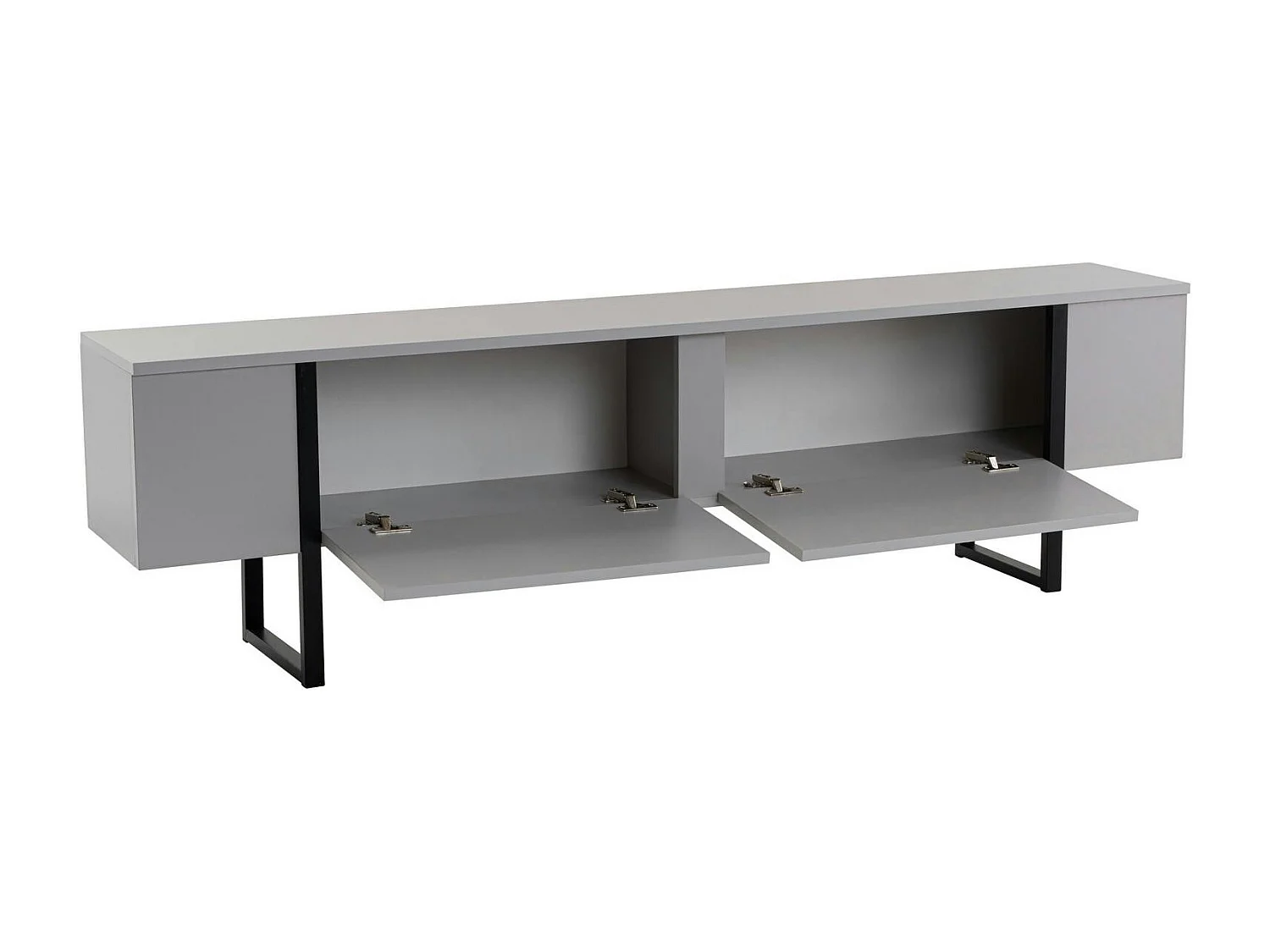 Meuble TV avec rangement - effet gris laqué, pieds noirs JENA