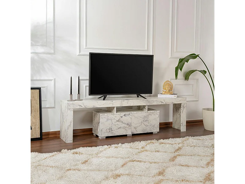 Banc TV moderne avec rangement - effet marbre MARFA