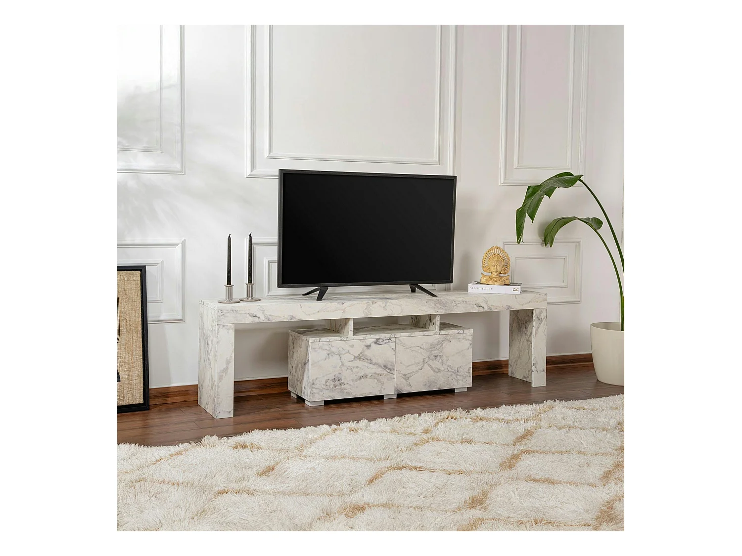 Banc TV moderne avec rangement - effet marbre MARFA