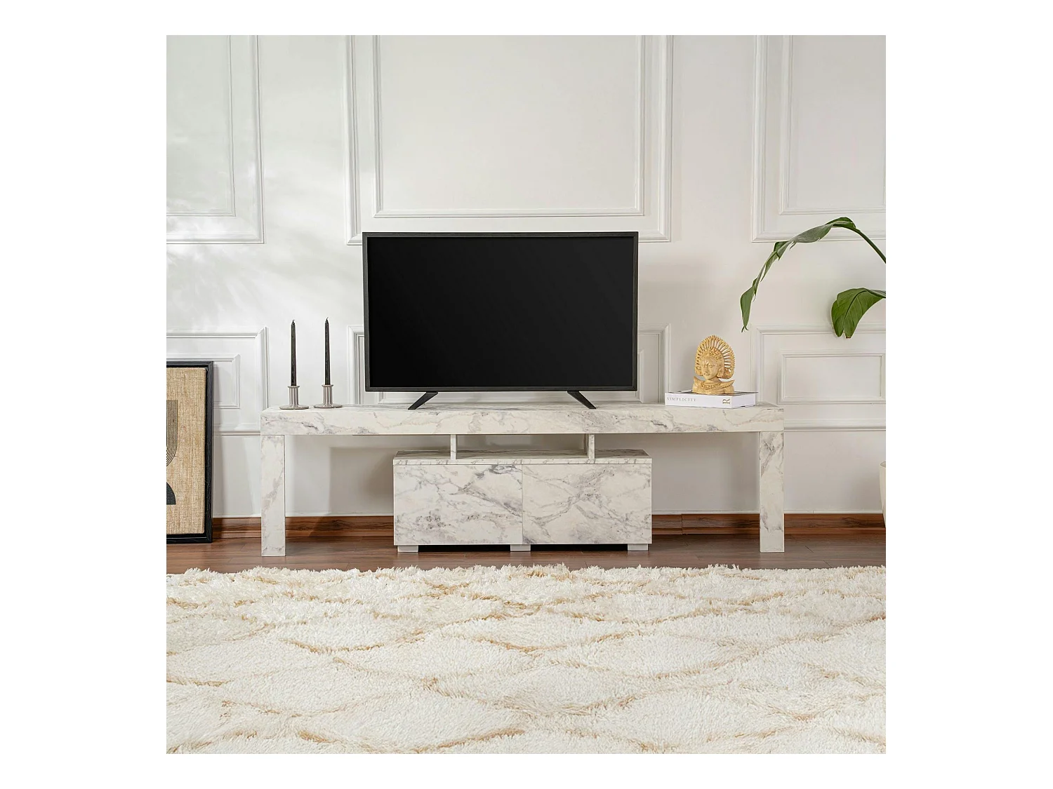 Banc TV moderne avec rangement - effet marbre MARFA