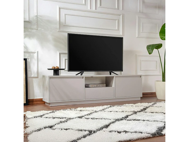 Meuble TV avec rangement - gris effet laque MARFA