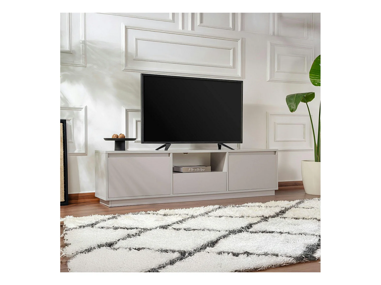 Meuble TV avec rangement - gris effet laque MARFA