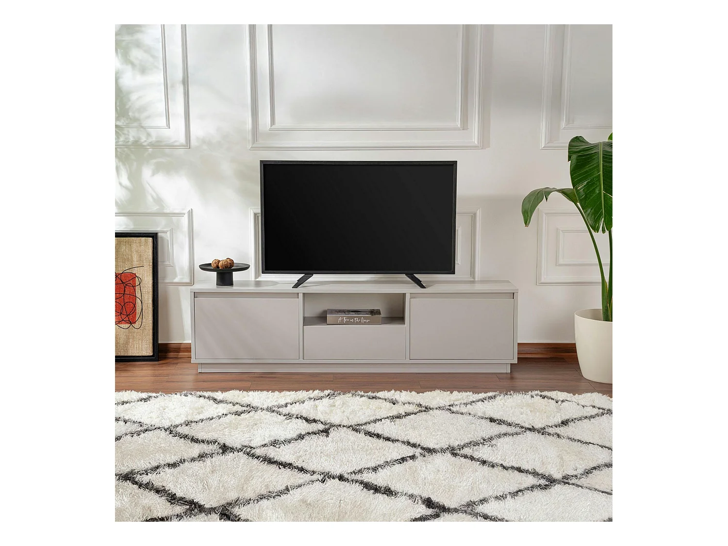 Meuble TV avec rangement - gris effet laque MARFA