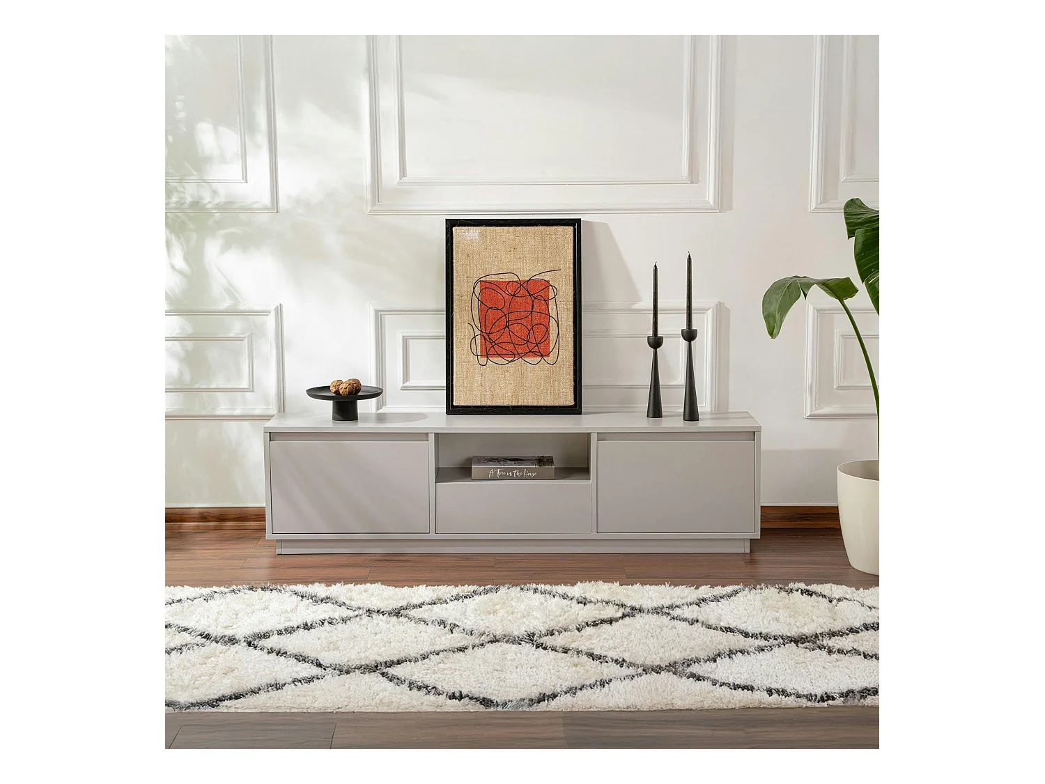 Meuble TV avec rangement - gris effet laque MARFA