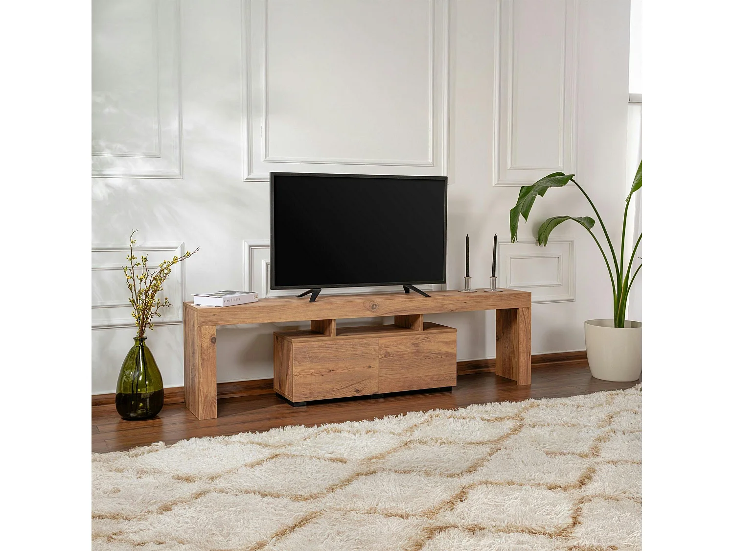 Banc TV moderne avec rangement - finition effet pin MARFA