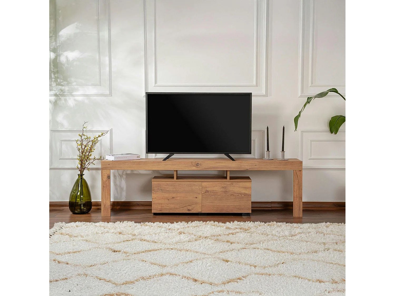 Banc TV moderne avec rangement - finition effet pin MARFA