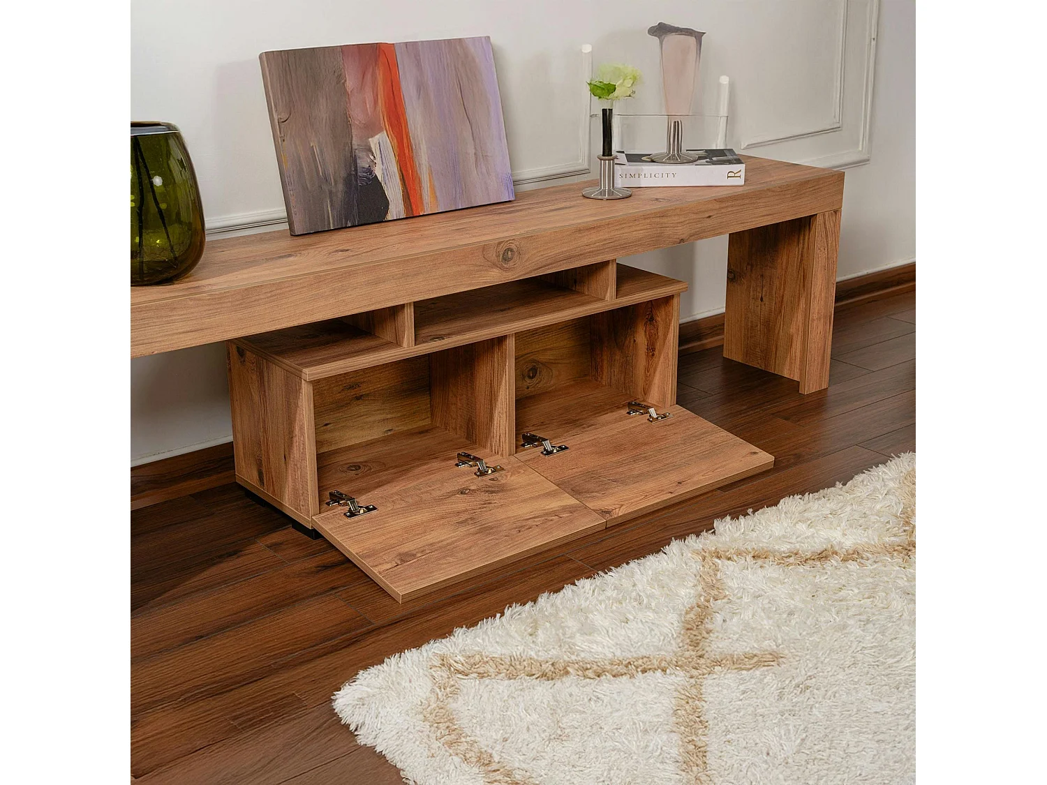 Banc TV moderne avec rangement - finition effet pin MARFA