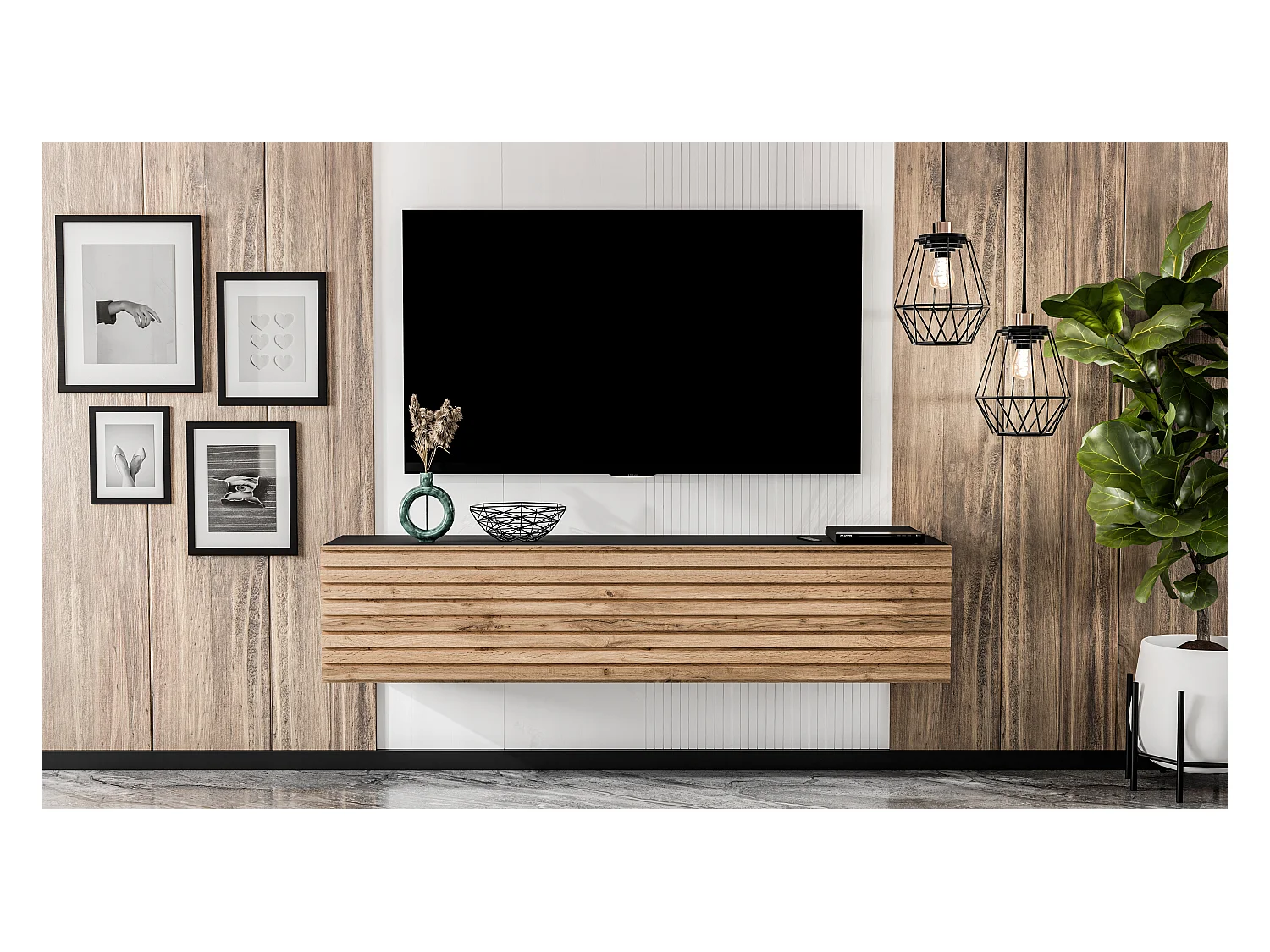 AX LIVING tv kast ZIVOLLI 160 zwart met wotan ribbel tv meubel modern