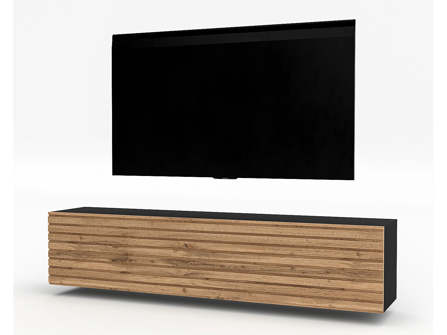 AX LIVING tv kast ZIVOLLI 160 zwart met wotan ribbel tv meubel modern