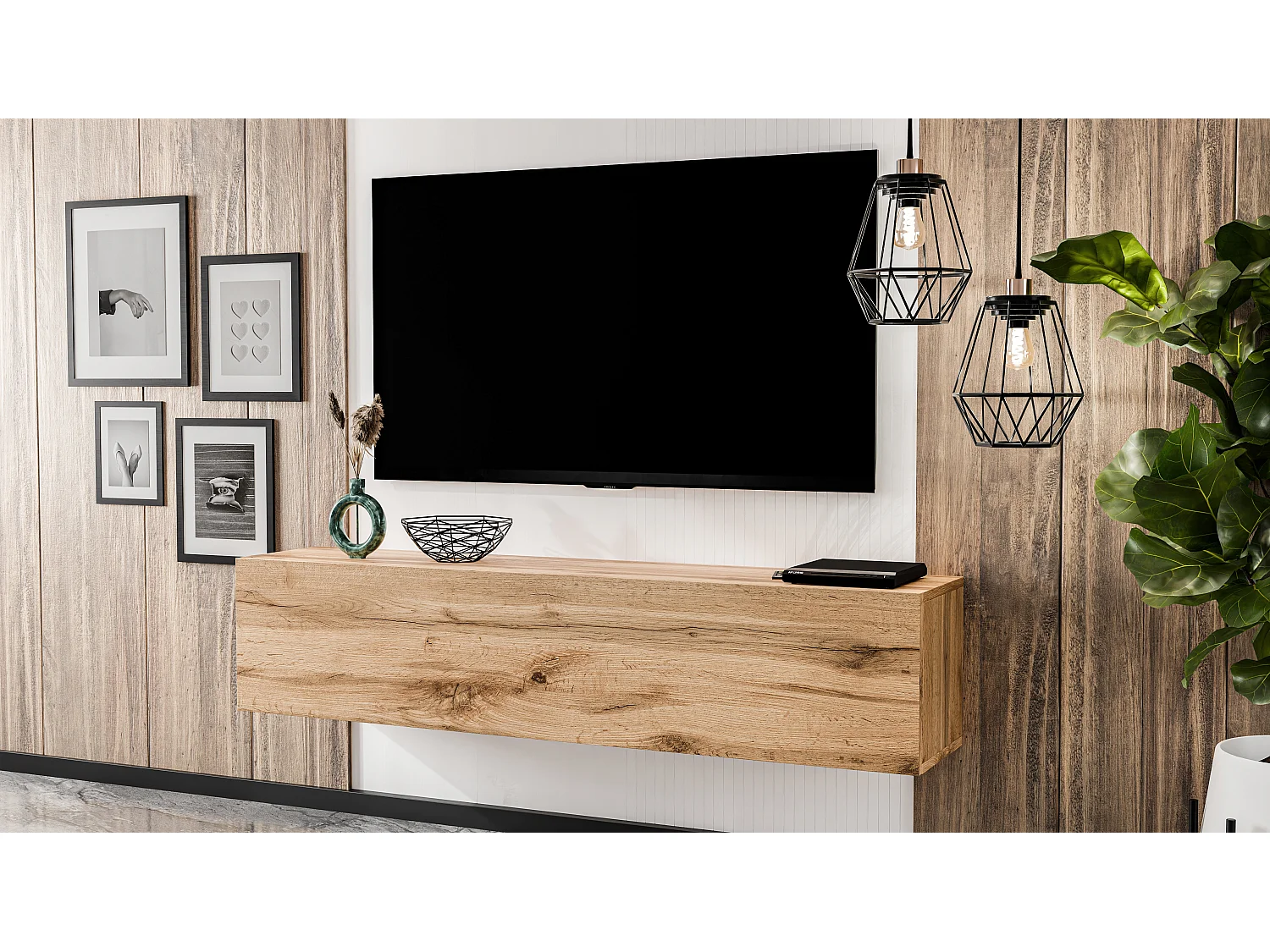 AX LIVING tv kast ZIVOLLI 160cm wotan eiken – tv meubel zwevend modern