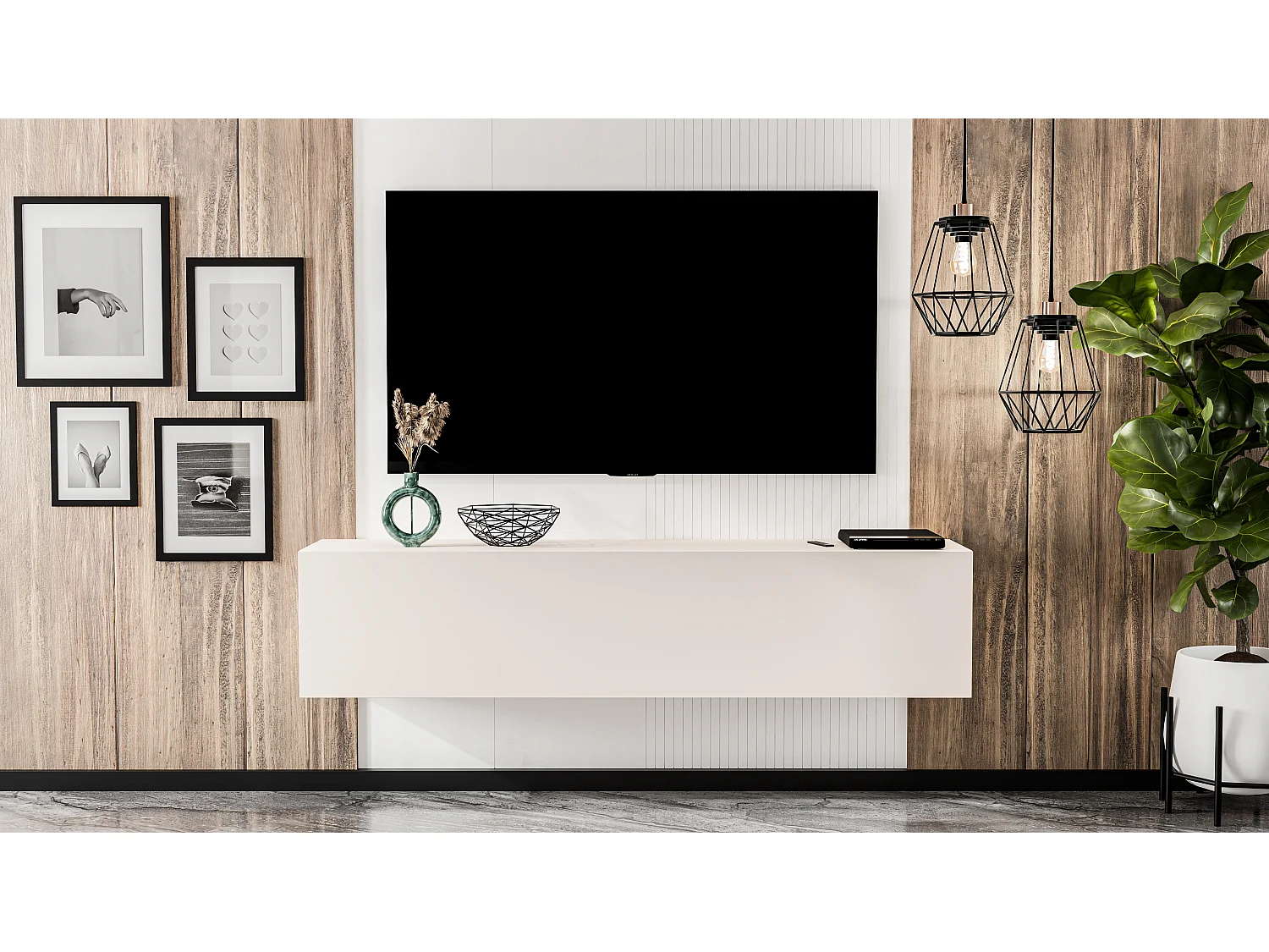 AX LIVING tv kast ZIVOLLI 160 cm beige – modern tv meubel zwevend