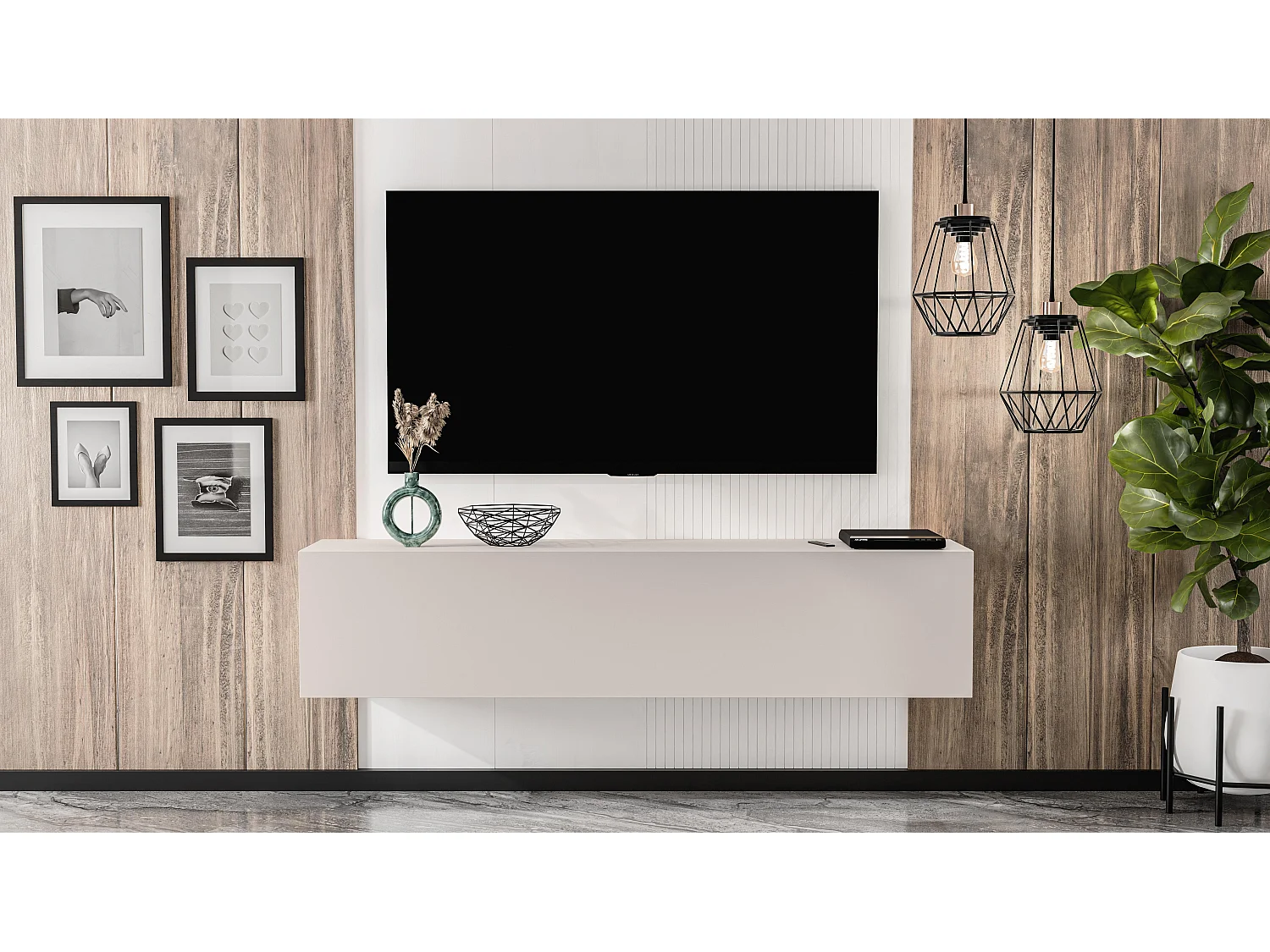 AX LIVING Meuble TV suspendu ZIVOLLI 160 cm beige fixation murale