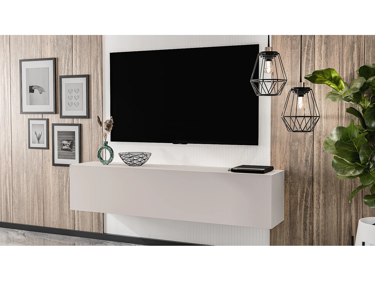 AX LIVING Meuble TV suspendu ZIVOLLI 160 cm beige fixation murale