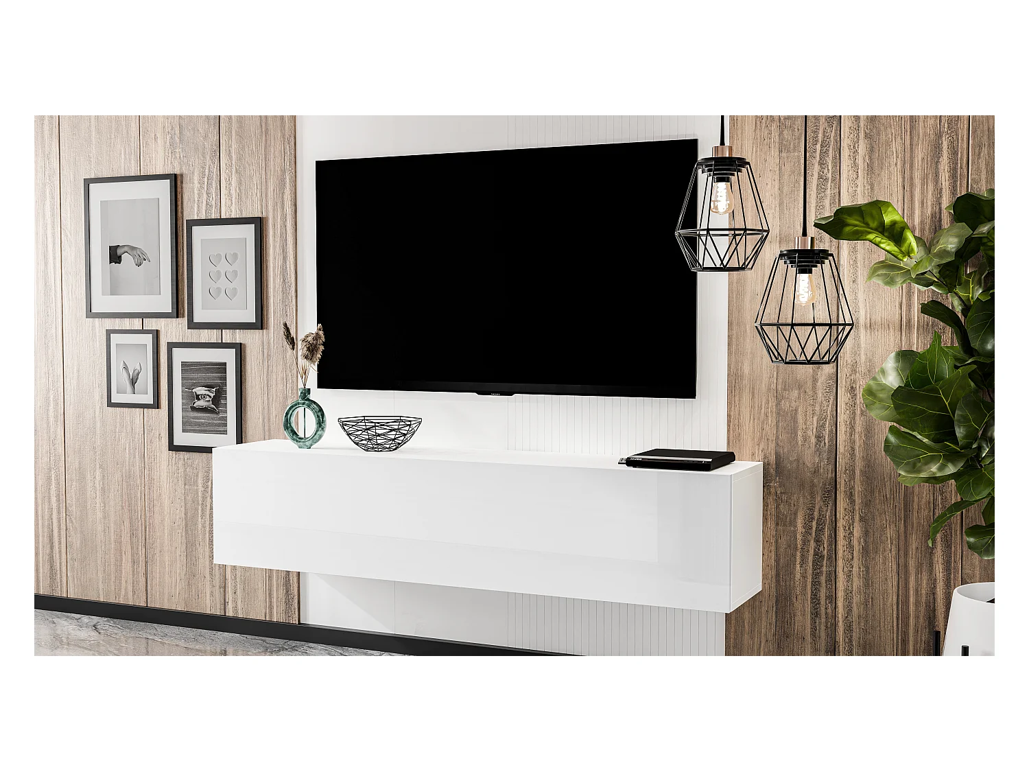 AX LIVING tv kast ZIVOLLI 160 cm wit hoogglans – modern tv meubel