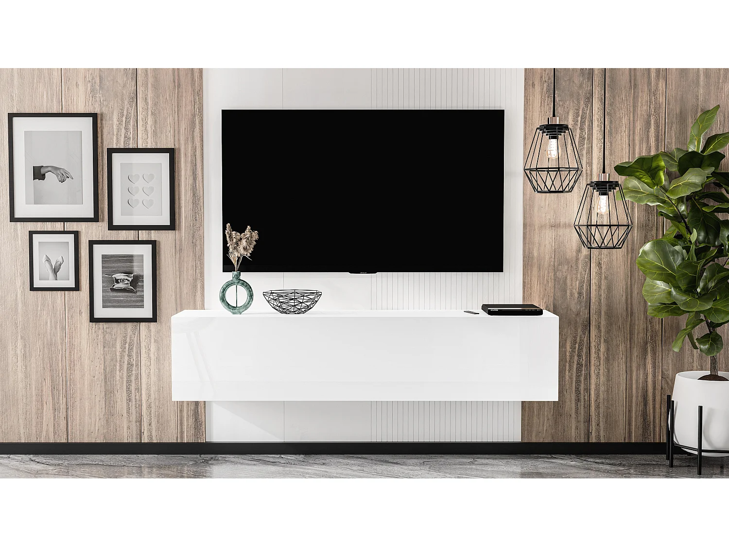 AX LIVING Meuble TV suspendu ZIVOLLI 160 cm blanc fixation murale