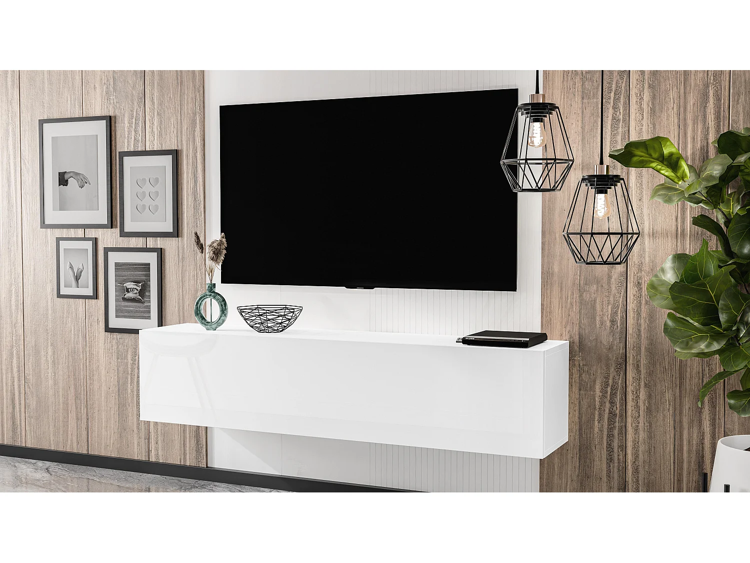 AX LIVING Meuble TV suspendu ZIVOLLI 160 cm blanc fixation murale