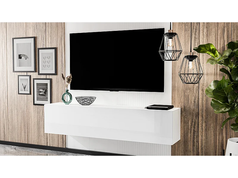 AX LIVING meuble TV bas ZIVOLLI 160 blanc brillant moderne