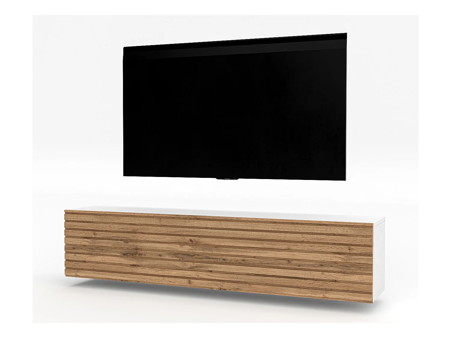 AX LIVING Lowboard TV ZIVOLLI 160cm Weiß mit Wotan Eiche Riffel-Front