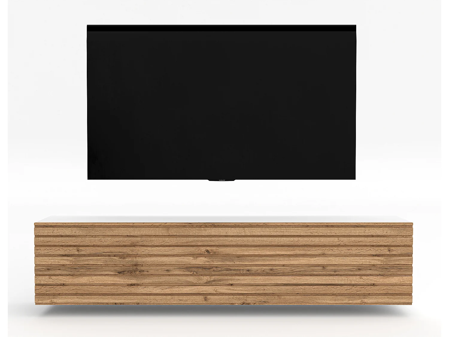 AX LIVING Lowboard TV ZIVOLLI 160cm Weiß mit Wotan Eiche Riffel-Front