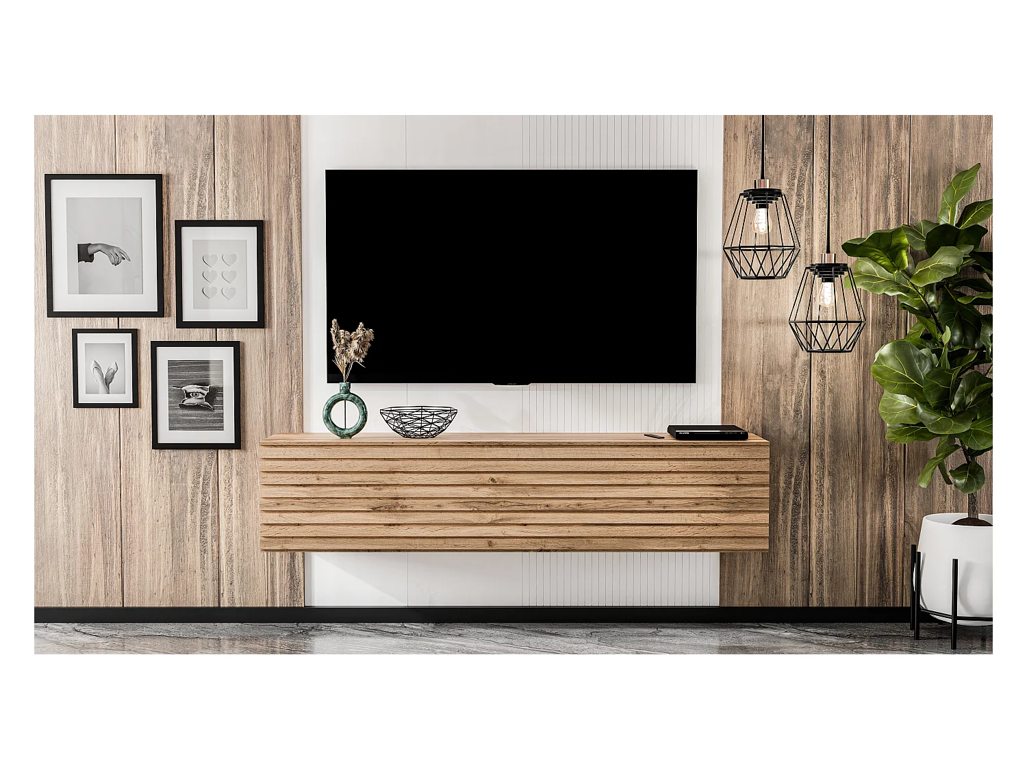 AX LIVING Lowboard TV ZIVOLLI 160 cm Wotan Eiche Riffel-Front Sideboard TV