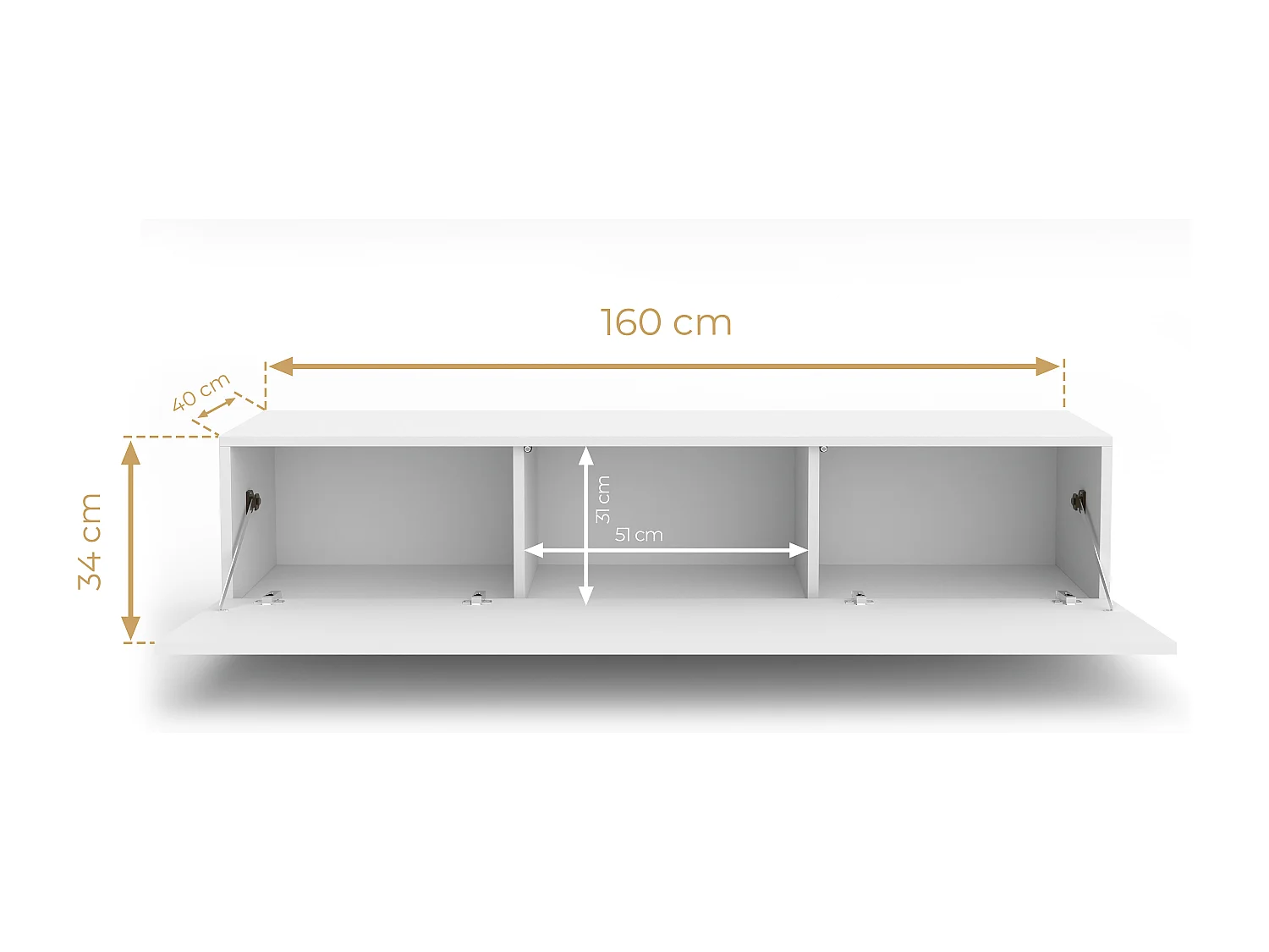AX LIVING Meuble TV suspendu ZIVOLLI 160 cm façade à lamelles chêne Wotan