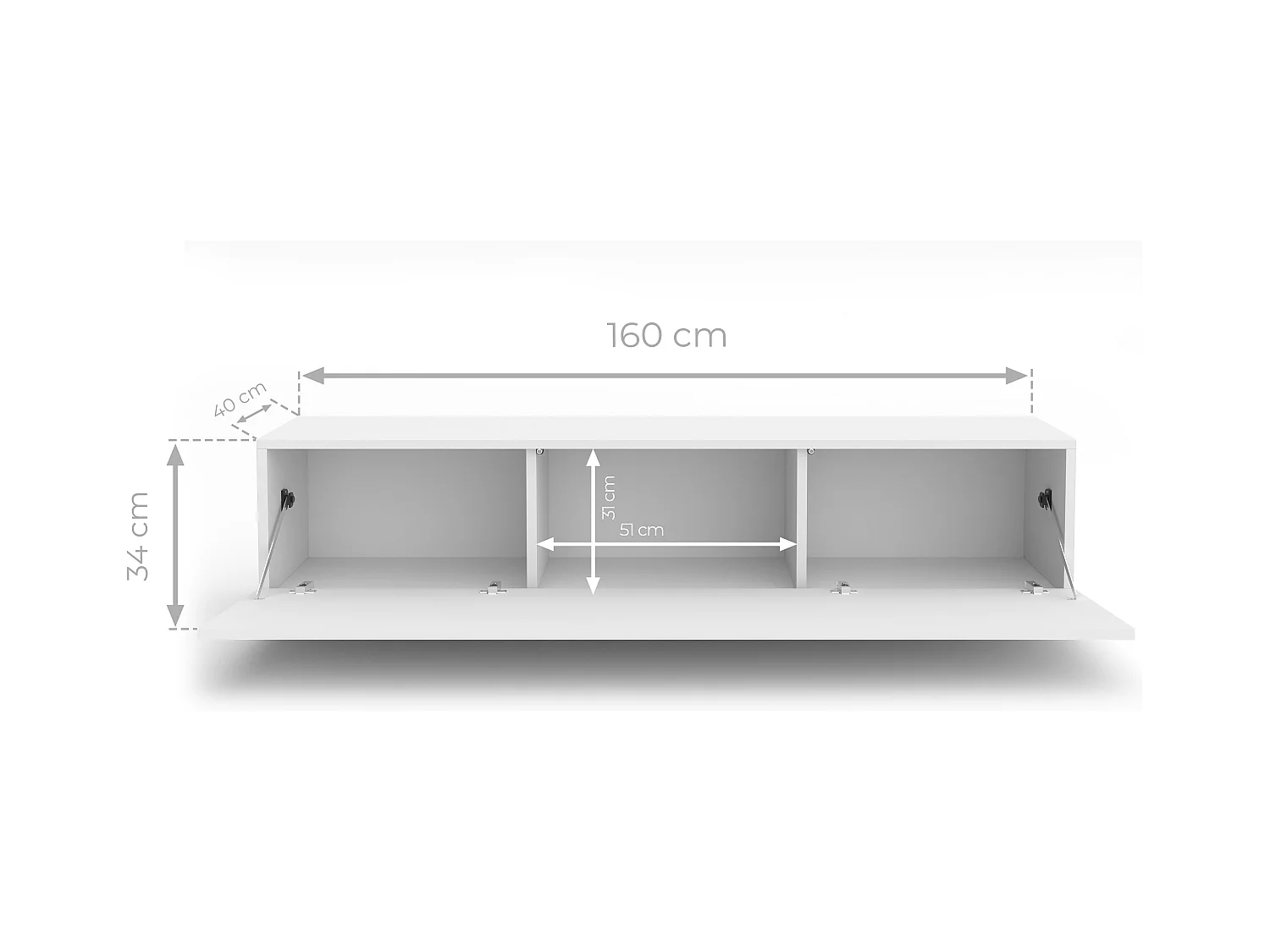 AX LIVING tv kast ZIVOLLI 160 wit met zwarte ribbel tv meubel zwevend