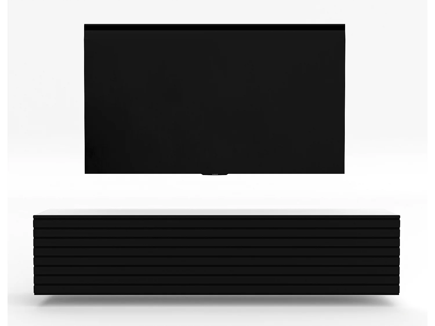 AX LIVING Lowboard TV ZIVOLLI 160 cm Weiß mit schwarzer Riffel-Front