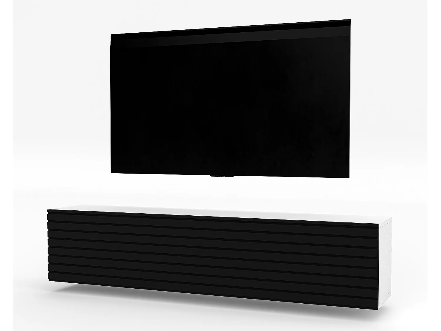 AX LIVING Meuble TV suspendu ZIVOLLI 160 cm façade à lamelles blanc/noir