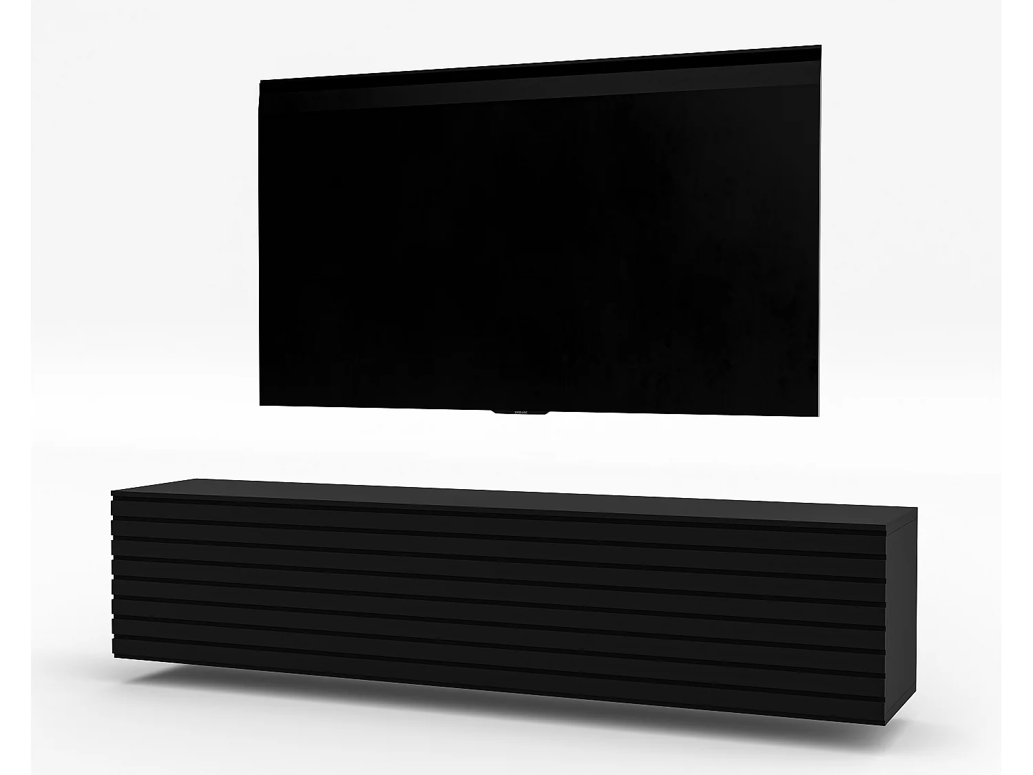 AX LIVING Lowboard TV ZIVOLLI 160 cm Schwarz mit Riffel-Front