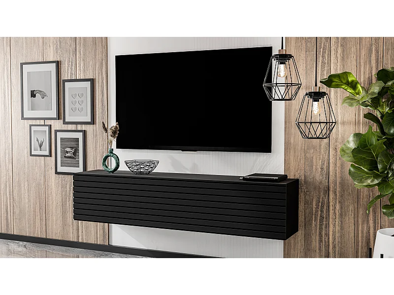 AX LIVING tv kast ZIVOLLI 160 cm zwart ribbel modern tv meubel zwevend