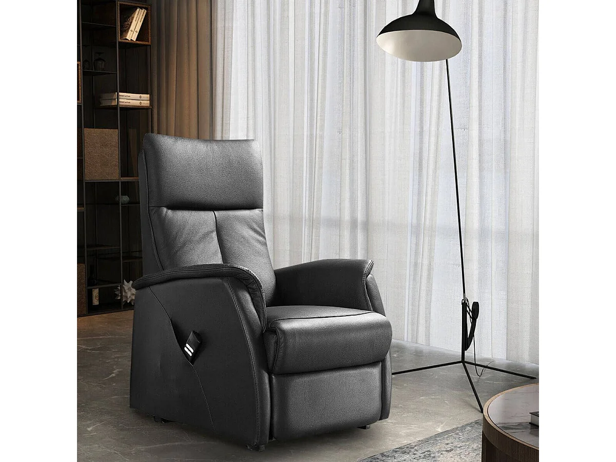 Fauteuil modèle S relax releveur en cuir vachette noir - PLEGAR