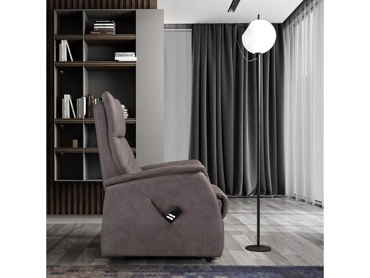Fauteuil modèle M relax releveur tissu polyester imitation cuir gris-brun marbré - PLEGAR