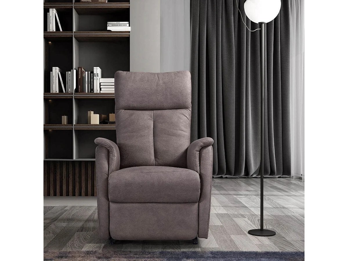 Fauteuil modèle M relax releveur tissu polyester imitation cuir gris-brun marbré - PLEGAR