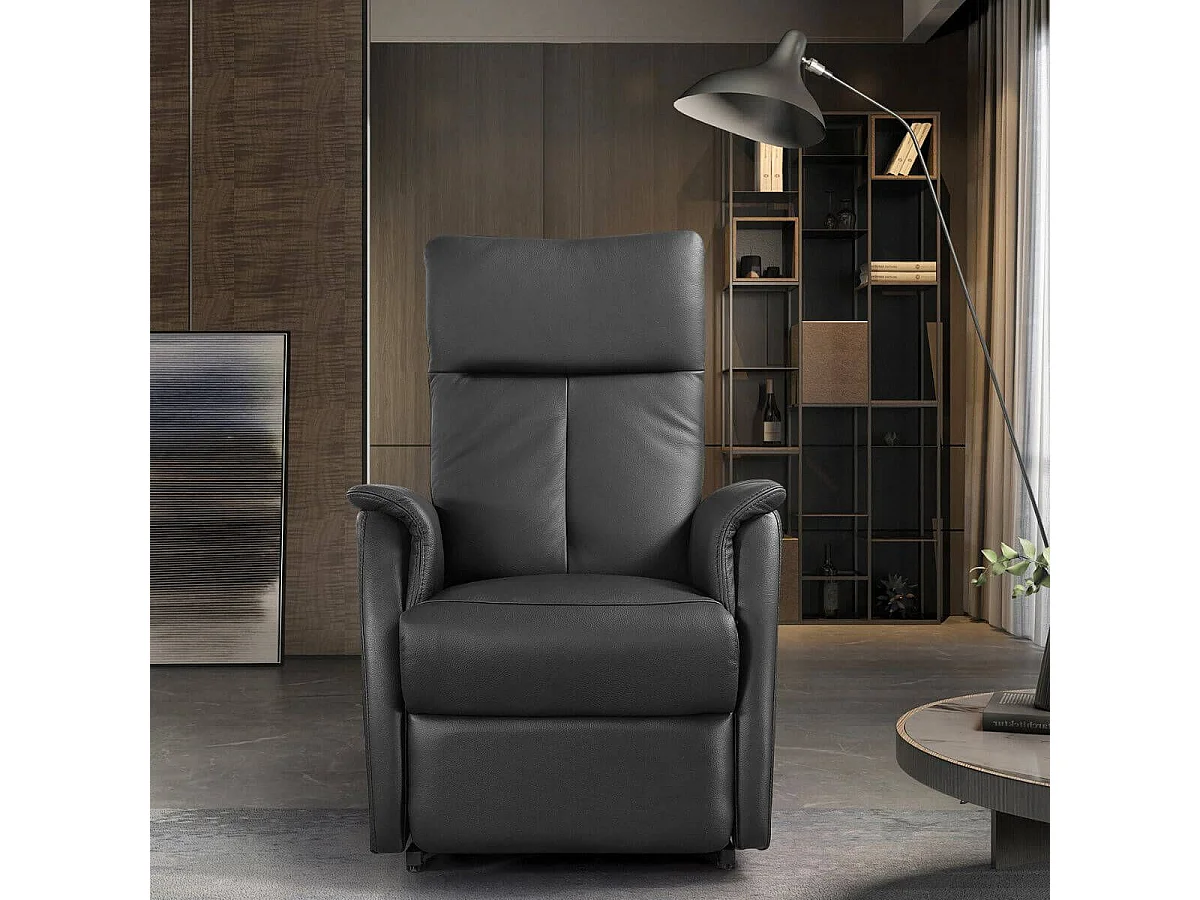 Fauteuil modèle L relax releveur en cuir vachette noir - PLEGAR